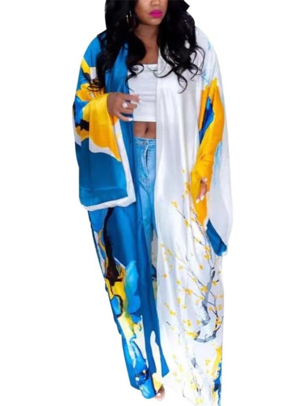 Summer Cardigan For Women Lightweight Satin Open Front Long Kimono Swimsuit Cove